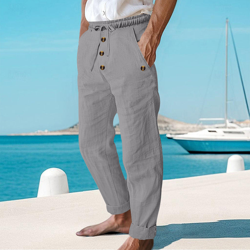 ROUSSEL PARIS | 👖 Pantalon décontracté en lin à cordon pour homme – léger, respirant & confortable – avec ceinture élastique & cordon de serrage – parfait pour le quotidien, le bureau & les loisirs
