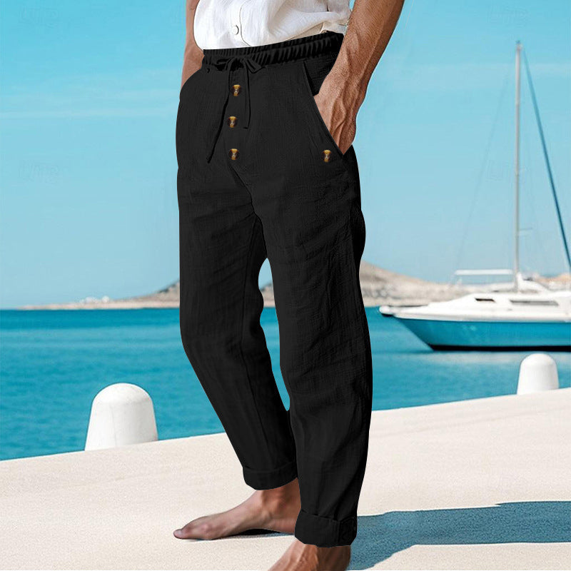 ROUSSEL PARIS | 👖 Pantalon décontracté en lin à cordon pour homme – léger, respirant & confortable – avec ceinture élastique & cordon de serrage – parfait pour le quotidien, le bureau & les loisirs
