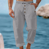 ROUSSEL PARIS | 👖 Pantalon décontracté en lin à cordon pour homme – léger, respirant & confortable – avec ceinture élastique & cordon de serrage – parfait pour le quotidien, le bureau & les loisirs