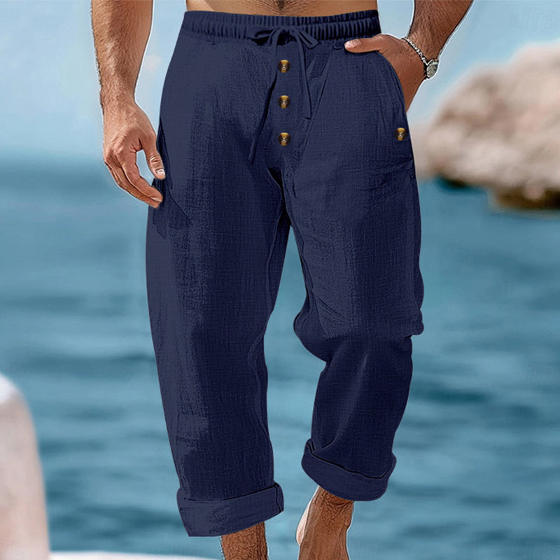 ROUSSEL PARIS | 👖 Pantalon décontracté en lin à cordon pour homme – léger, respirant & confortable – avec ceinture élastique & cordon de serrage – parfait pour le quotidien, le bureau & les loisirs