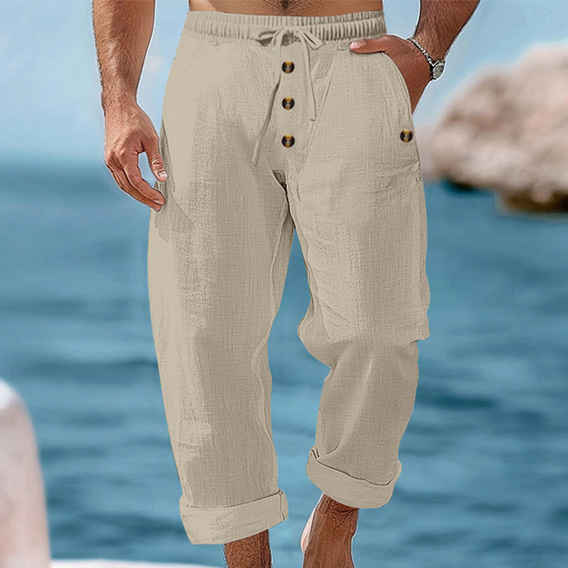 ROUSSEL PARIS | 👖 Pantalon décontracté en lin à cordon pour homme – léger, respirant & confortable – avec ceinture élastique & cordon de serrage – parfait pour le quotidien, le bureau & les loisirs
