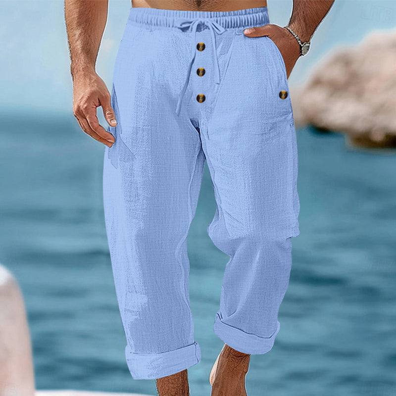 ROUSSEL PARIS | 👖 Pantalon décontracté en lin à cordon pour homme – léger, respirant & confortable – avec ceinture élastique & cordon de serrage – parfait pour le quotidien, le bureau & les loisirs