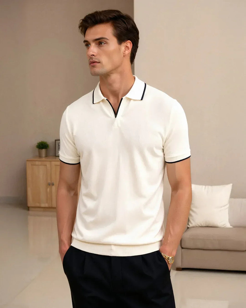 POLO SUR MESURE EN PIQUÉ AVEC DÉTAILS CONTRASTANTS